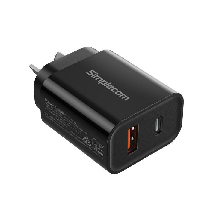 Simplecom CU220 Dual Port PD 20W Fast Wall Charger USB-C + USB-A for Phone Tablet Simplecom CU220 Dual Port PD 20W Fast Wall Charger USB-C + USB-A for Phone Tablet